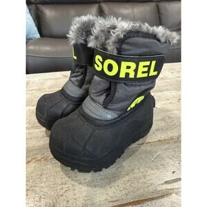 Sorel Snow Commander Boots Toddler Size 6 Gray Black Fleece Lined Winter Snow